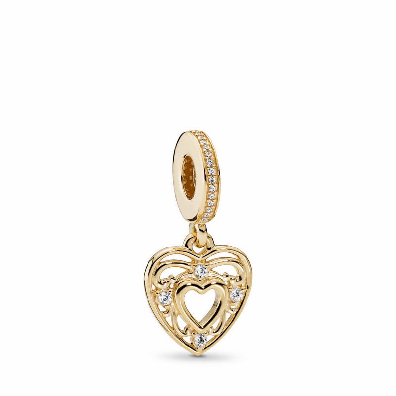 Pandora Australia Romantic Heart Dangle Charm - 14k Gold | XYZBPM190